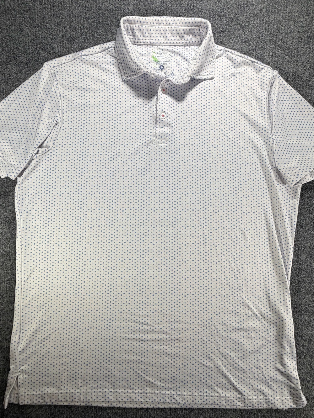 Tailorbryd Men’s Golf Polo Performance Polka Dot Pattern White Blue Size Large